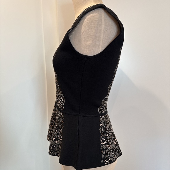BCBGMaxAzria Like New Alonya Peplum Top- Size Medium; Black and Nude - Picture 3 of 7